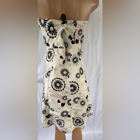 GAP STRETCH MINI DRESS STRAPLESS LINED CREAM W/ BLACK PINK GRAY FLOWERS SIZE 12 - Picture 10 of 11